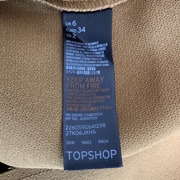 TOPSHOP Tan Zip Front High Waist Raw Hem A-Line Skirt Sz 2 - Picture 6 of 6